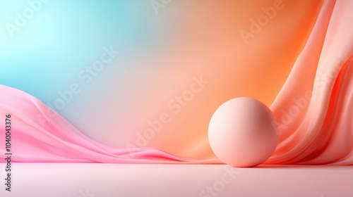 An artistic depiction of a soft, colorful sphere nestled within delicate flowing fabric of pastel hues, showcasing a blend of abstract and modern artistic styles. photo