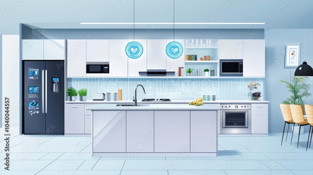 A kitchen with a white countertop and a blue heart on the ceiling A kitchen with a white countertop and a blue heart on the ceiling