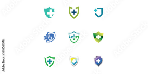 Set of Medical Shield Logo Design. Health protection shield logo designs for medical clinic service.