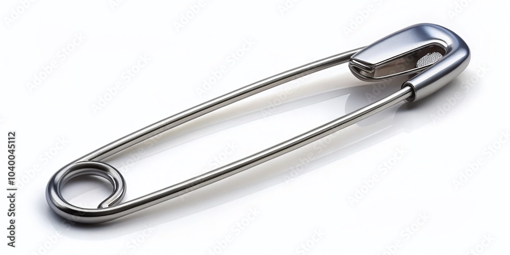 Isolated Silver Safety Pin on White Background for Candid Photography Isolated Silver Safety Pin on White Background for Candid Photography