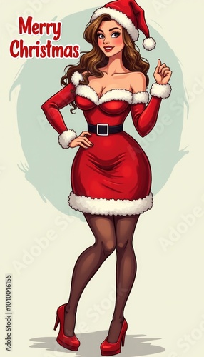 sexy woman in Santa costume in cartoon style
