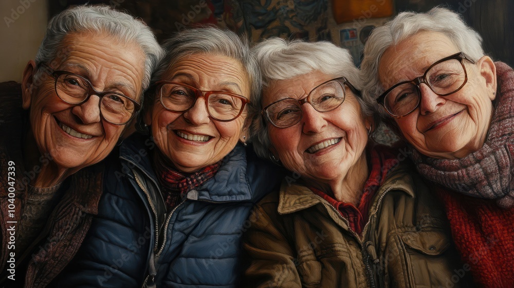 Group of smiling senior friends