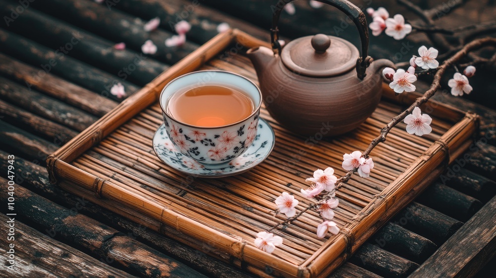 Minimalist Japanese Tea Set on a Wooden Tray Minimalist Japanese Tea Set on a Wooden Tray