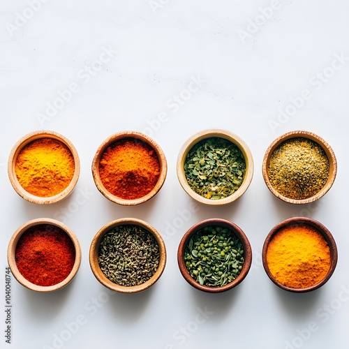 Colorful Spices in Ceramic Bowls