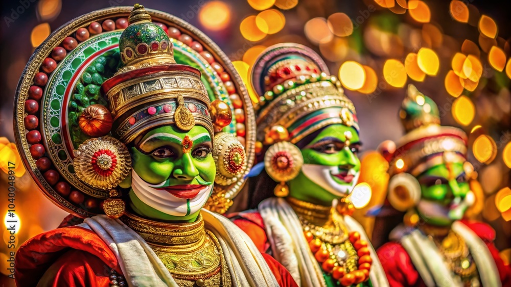 Kerala Kathakali Performance Outline Drawing with Bokeh Effect for Traditional Art Lovers Kerala Kathakali Performance Outline Drawing with Bokeh Effect for Traditional Art Lovers