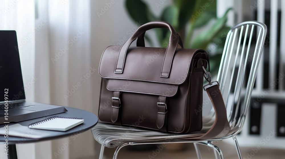 Fototapeta premium Modern Unbranded Messenger Bag on Table