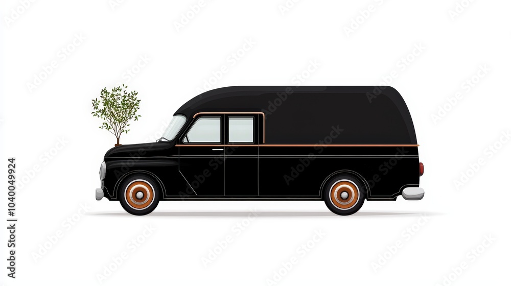 Fototapeta premium A classic black van with a unique design featuring a small tree, perfect for transportation or eco-friendly themes.