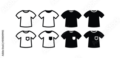 set of t-shirt icon vector design simple black white color illustration collection isolated