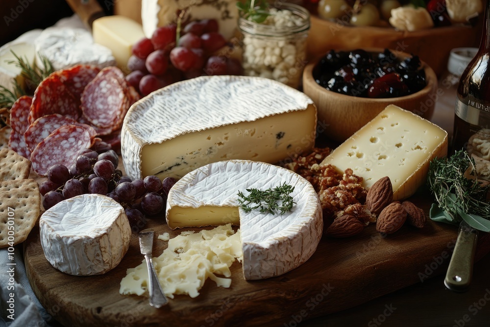 Cheese and Charcuterie Board with Grapes, Nuts, and Herbs Cheese and Charcuterie Board with Grapes, Nuts, and Herbs