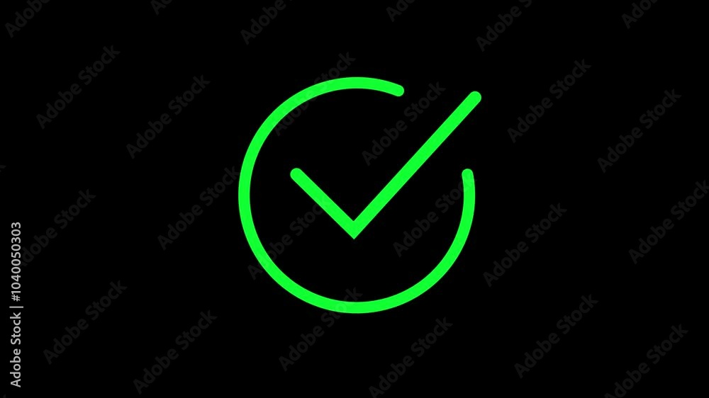 animation of Glowing tick mark icon isolated on black background animation of Glowing tick mark icon isolated on black background