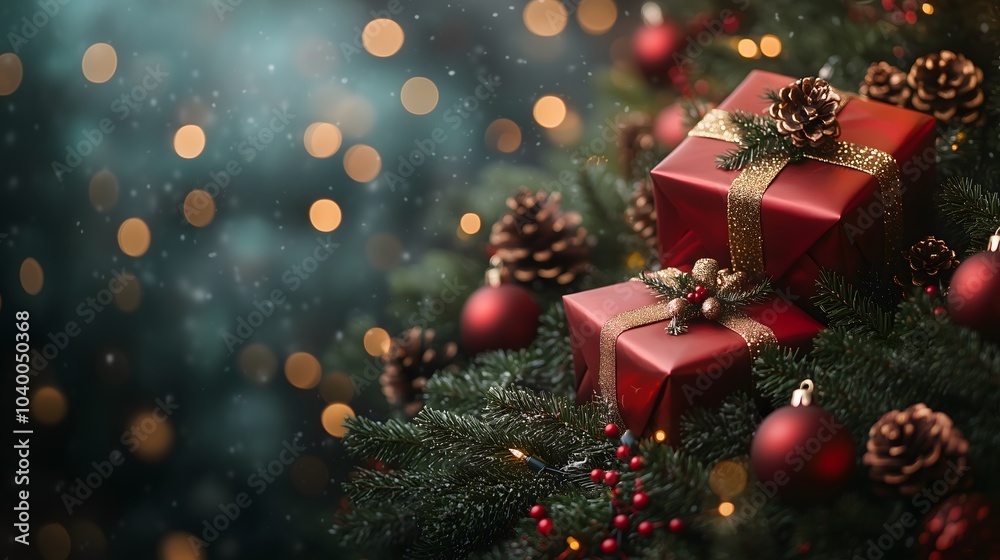 Christmas Gifts with Pine and Berries Christmas Gifts with Pine and Berries
