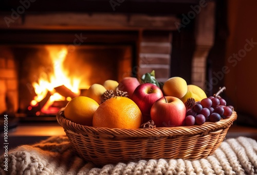 corbeille de fruits, à déguster au coin du feu photo