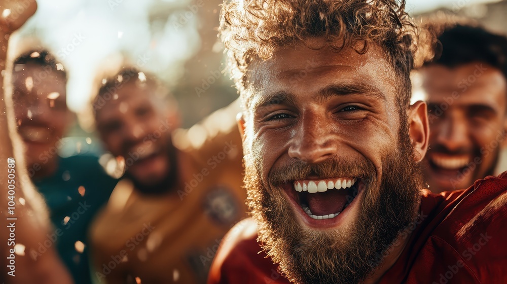 The essence of team spirit captured in a victorious moment with a group of friends celebrating, their happiness and laughter depicting a bond forged through shared experience. The essence of team spirit captured in a victorious moment with a group of friends celebrating, their happiness and laughter depicting a bond forged through shared experience.