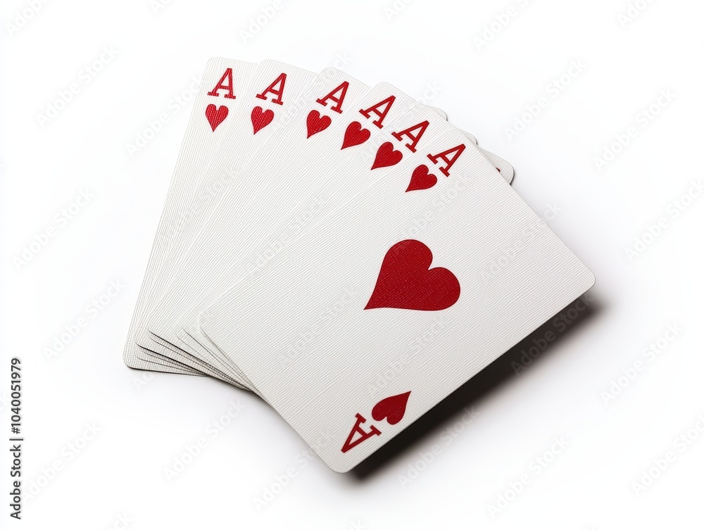 Obraz premium A set of playing cards displaying four aces of hearts, ideal for showcasing themes of luck, games, and strategy.