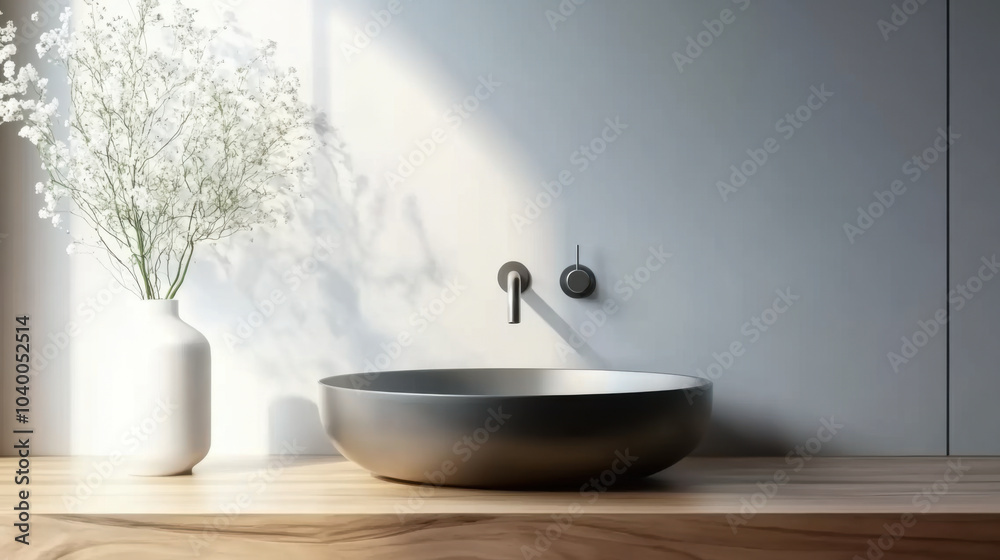 bathroom and sink wall mounted on mock up concrete wall with copy space Minimalist interior design bathroom and sink wall mounted on mock up concrete wall with copy space Minimalist interior design