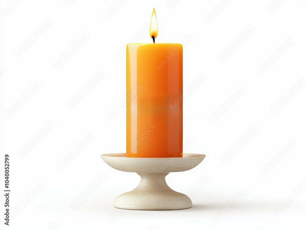 A vibrant orange candle glowing warmly atop a stylish holder, perfect for creating a cozy ambiance in any setting.