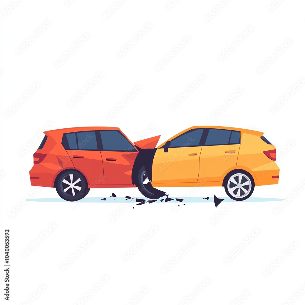 Fototapeta premium Car accident illustration, white isolated background