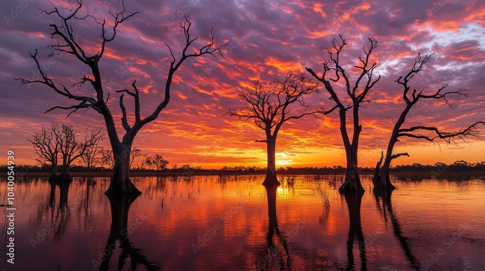 Obraz premium Stunning Sunset with Clear Sky and Reflection in Water