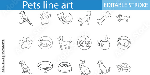 Line Art Pet Icons Editable Stroke Collection