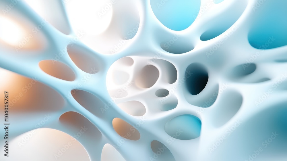 An abstract representation of an intricate white and blue porous structure, showcasing smooth surfaces and organic forms in a clean, modern aesthetic. An abstract representation of an intricate white and blue porous structure, showcasing smooth surfaces and organic forms in a clean, modern aesthetic.