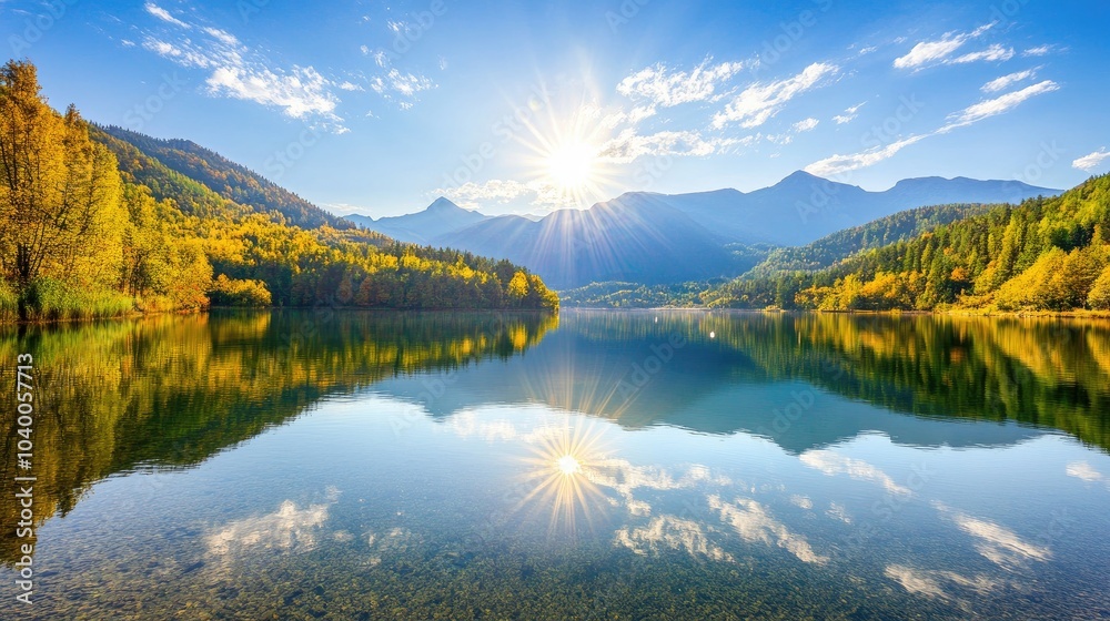 Obraz premium Scenic Lake View with Reflective Water and Clear Sky