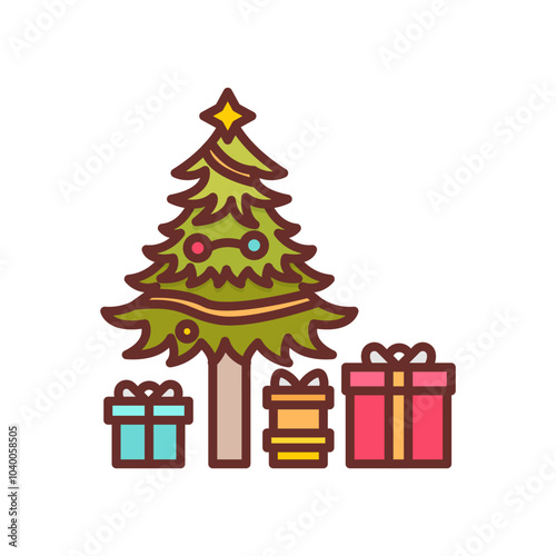 Christmas Presents Filled Icons , Vector illustration