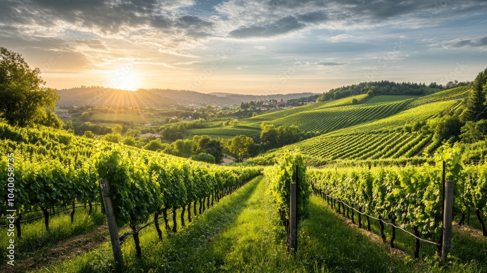 Lush Vineyard Under Vibrant Sunset Sky Lush Vineyard Under Vibrant Sunset Sky