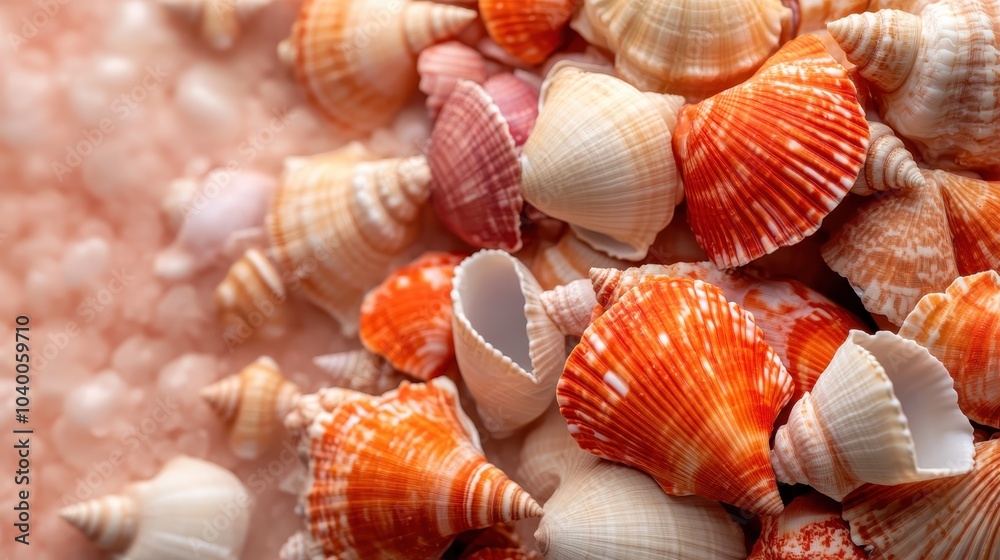 A close-up of a textured seashell collection, featuring vibrant hues and intricate details, evoking the essence of oceanic charm and natural beauty. A close-up of a textured seashell collection, featuring vibrant hues and intricate details, evoking the essence of oceanic charm and natural beauty.