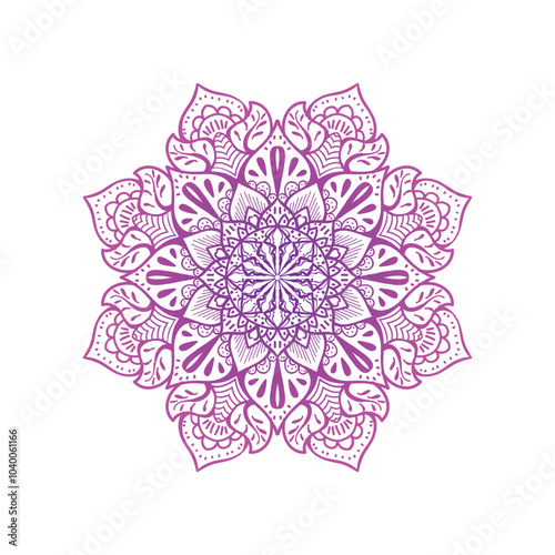 a purple and pink flower mandala design with the purple and white