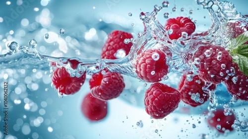 Fresh raspberry fruit with water splash