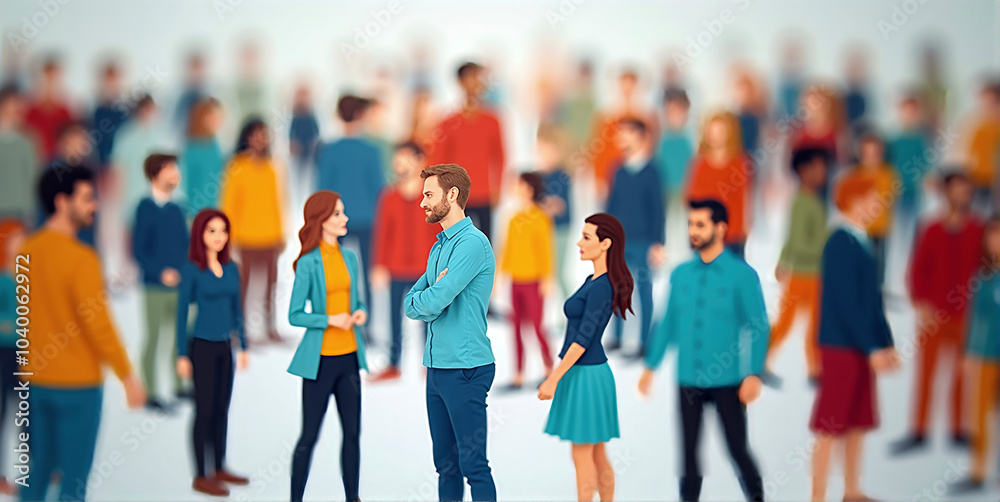 Obraz premium Illustrative representation of the diversity of different people colored silhouettes of human persons