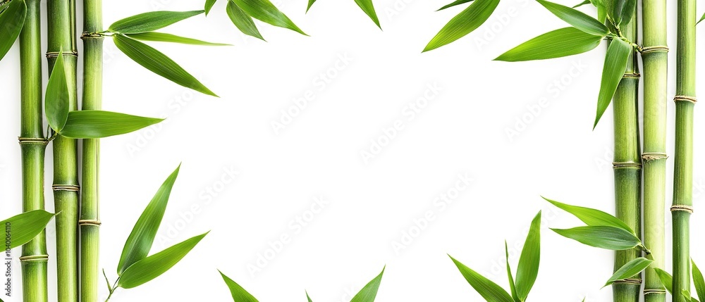 Naklejka premium Bamboo green sticks with leaves on a white