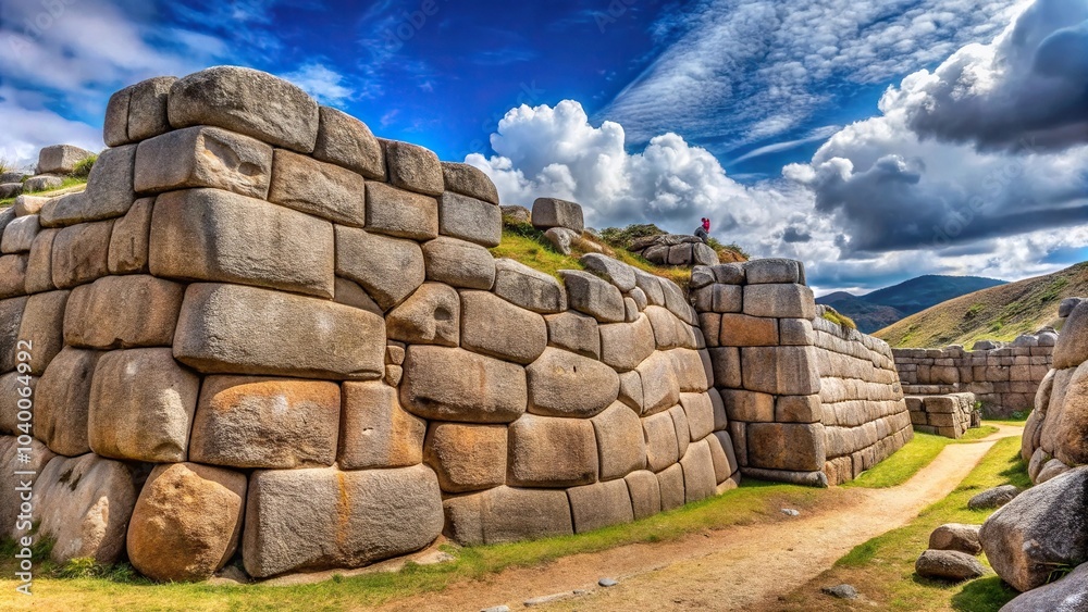 Massive stones in Inca fortress walls at eye level Massive stones in Inca fortress walls at eye level