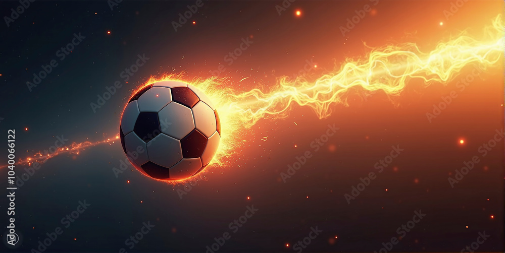 Fototapeta premium Illustrative representation of a fast and burning soccer ball ,dynamics, tension and energy in the game of soccer