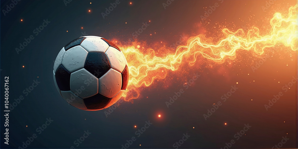 Fototapeta premium Illustrative representation of a fast and burning soccer ball ,dynamics, tension and energy in the game of soccer