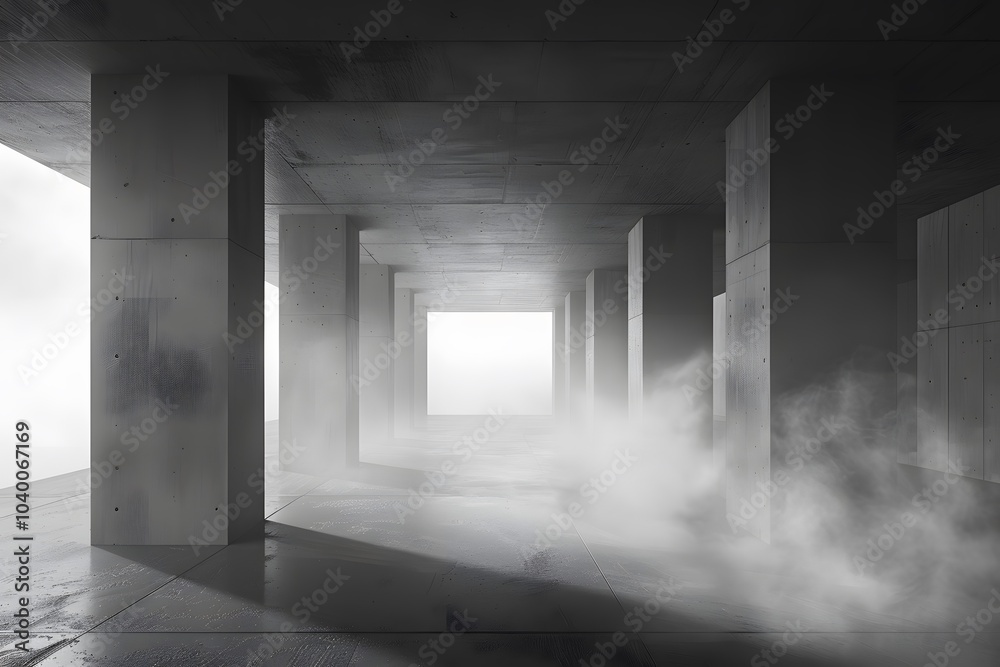 Ethereal Concrete Space with Mist and Light