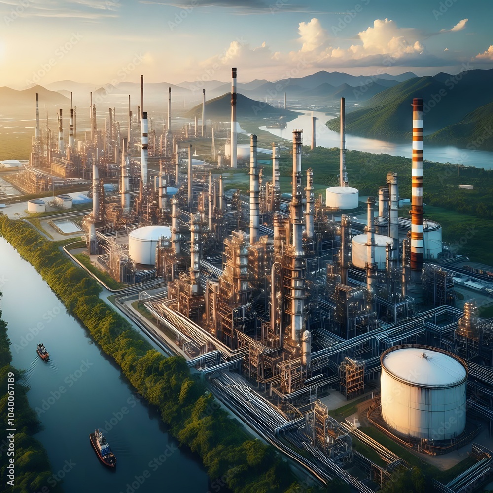 Fototapeta premium Aerial View of a Large Industrial Oil Refinery Complex