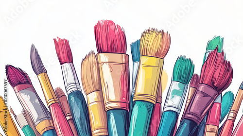 A colorful illustration of paintbrushes and paint tubes, done in a retro comic book style. The image stands out against a plain white background.