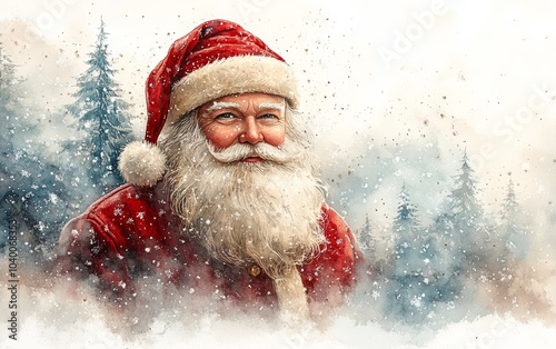 Santa Claus in a Snowy Landscape at the North Pole