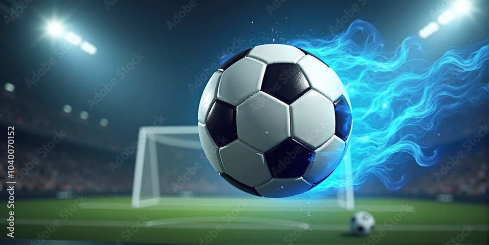 Obraz premium Illustrative representation of a fast and burning soccer ball ,dynamics, tension and energy in the game of soccer