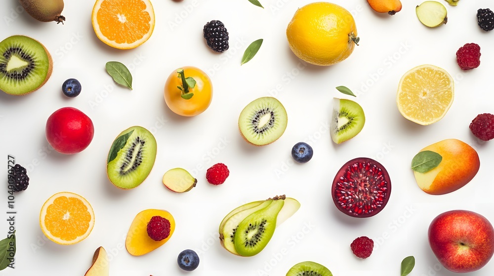 A vibrant arrangement of fresh fruits and berries. A vibrant arrangement of fresh fruits and berries.