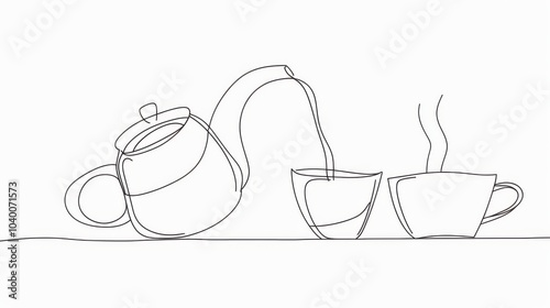 A delicate line drawing of tea being poured from a teapot into a cup celebrating the warmth of National Hot Tea Day
