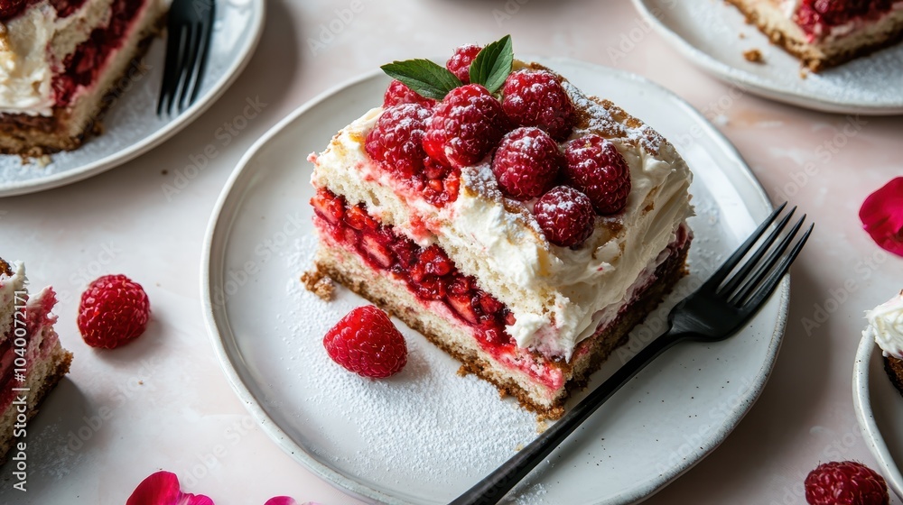 This raspberry cream cake, adorned with layers of rich cream and topped with fresh raspberries, is a mouthwatering treat perfect for any dessert lover. This raspberry cream cake, adorned with layers of rich cream and topped with fresh raspberries, is a mouthwatering treat perfect for any dessert lover.