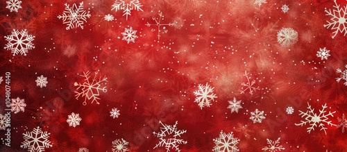 Festive red backdrop adorned with elegant white snowflakes evoking a cozy Christmas and New Year ambiance Perfect for a Christmas banner or mock up with a delightful pattern and copy space image