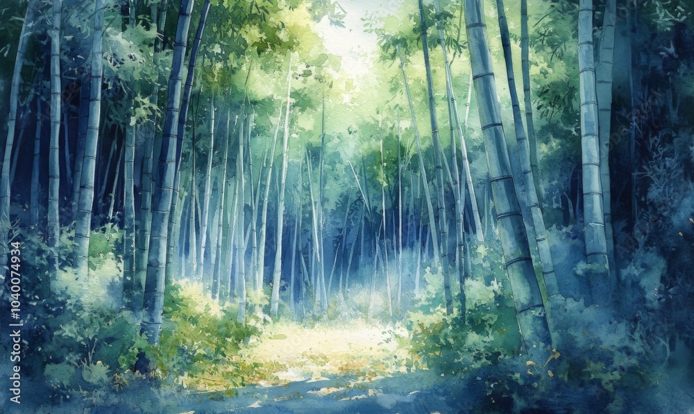 Obraz premium Watercolor Bamboo Forest in Kyoto, Japan