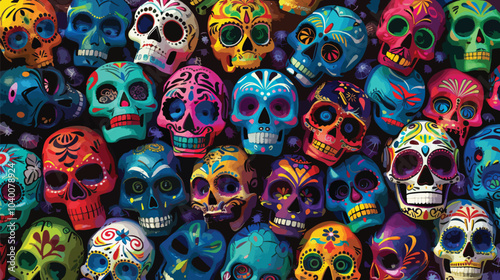 Day of the Dead colorfull skulls pattern, day of Dead