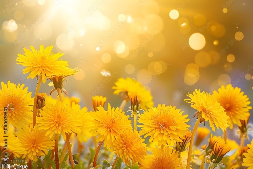Vibrant Dandelion Field Bathed in Golden Light Vibrant Dandelion Field Bathed in Golden Light