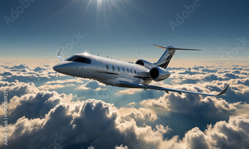 Private Jet Flying Above the Clouds