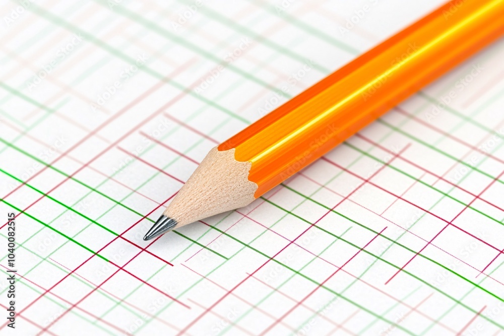 Orange Pencil on Grid Paper for Drawing Design and Math