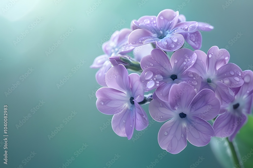 Naklejka premium Delicate Purple Flowers with Dew Drops Against a Soft Background